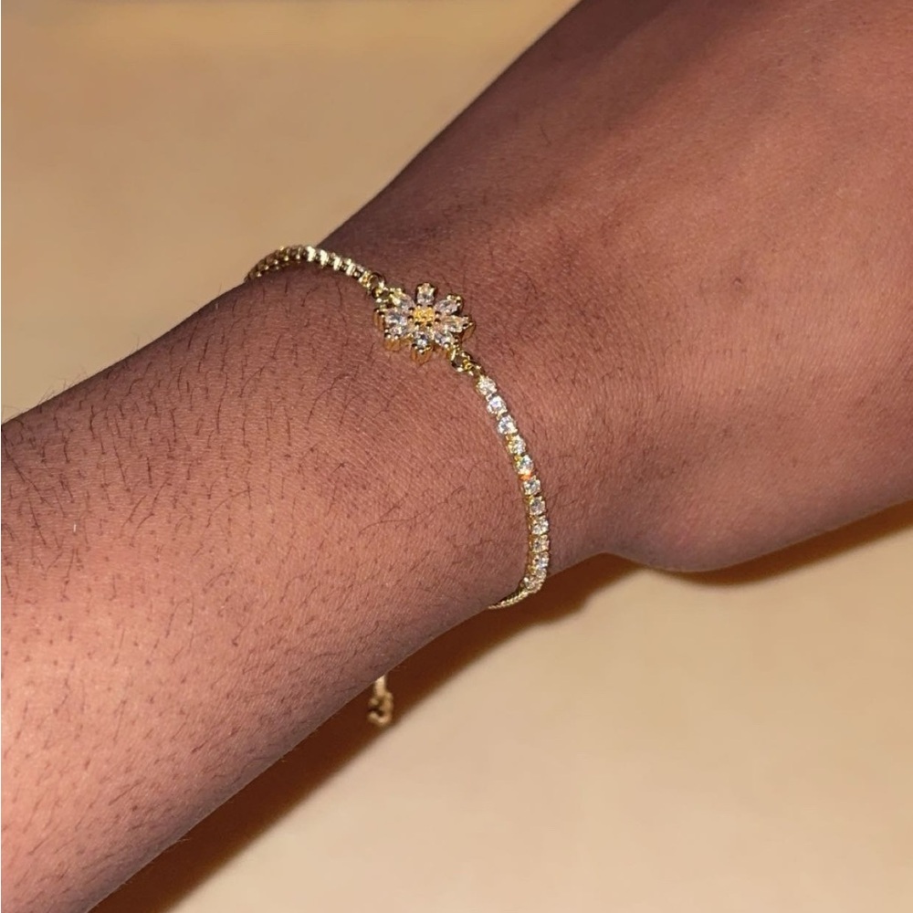 Gold Floral CZ Tennis Bracelet - Women's Jewelry